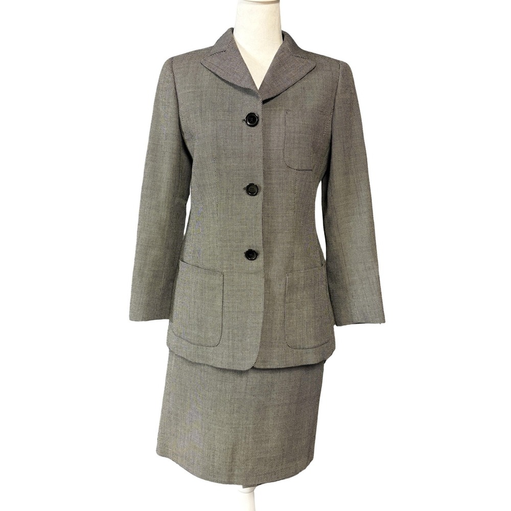 Wilkes‎ Bashford Wool Skirt Suit Womens 42 Gray Tailored Career Blazer Set